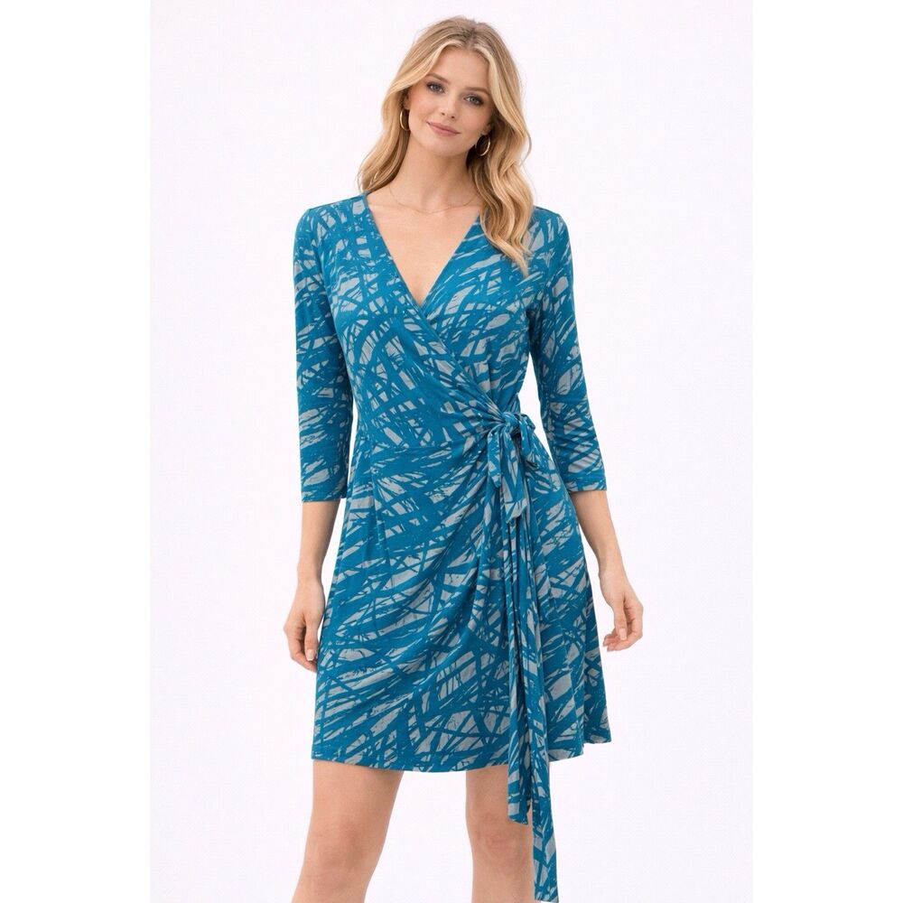 Banana Republic Blue Abstract Print Wrap Dress Size Small
